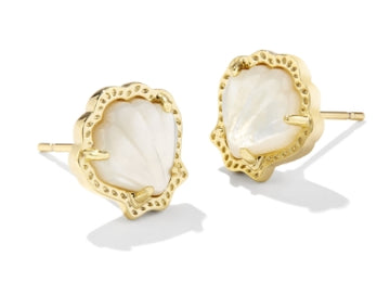 KENDRA SCOTT- Brynne Shell Stud Earrings Gold Ivory Mother of Pearl